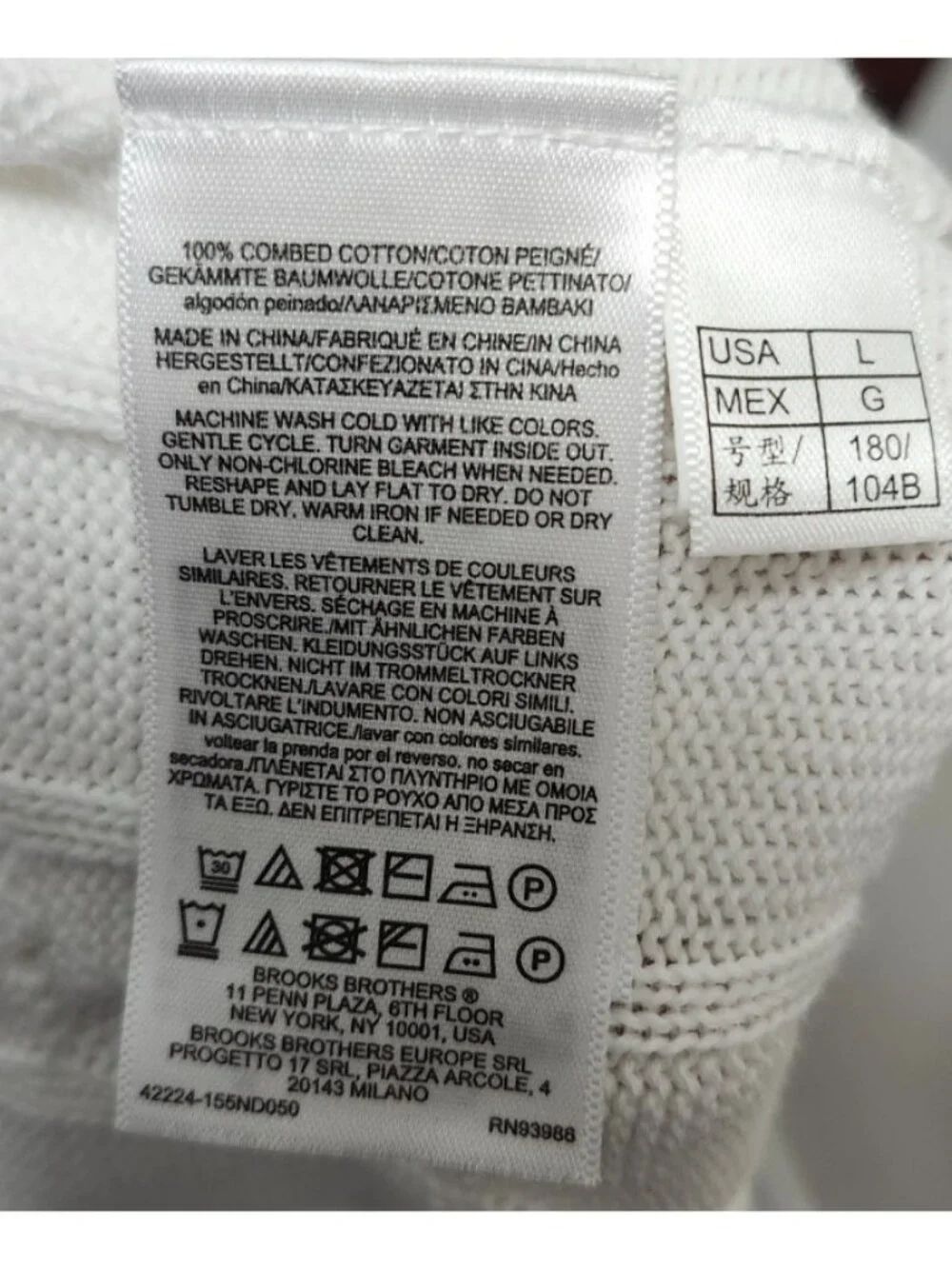 Brooks Brothers Men’s White 100% Cotton Cable Knit Crewneck Sweater Size L